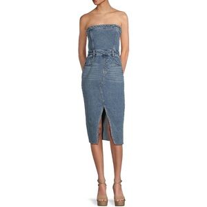 NWOT Dillards GB strapless denim pencil midi dress with slit- fits size 2 best!
